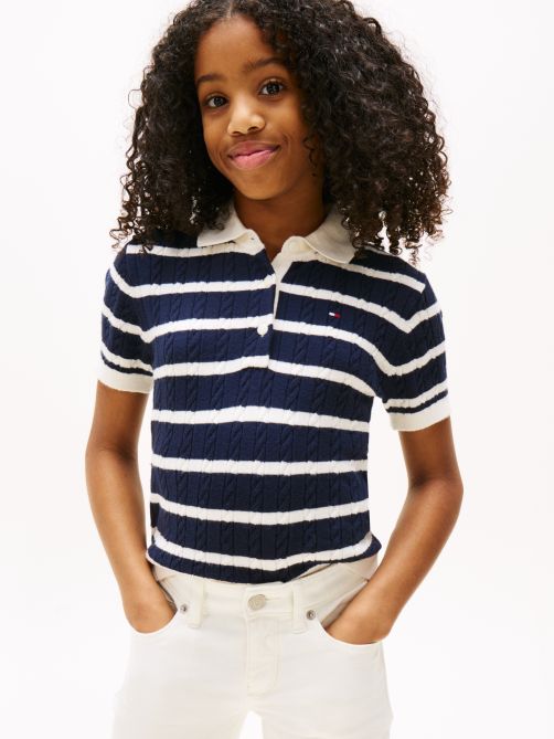 Cable Knit Short Sleeve Polo Jumper