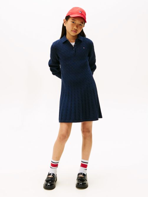 Cable Knit Polo Collar Jumper Dress