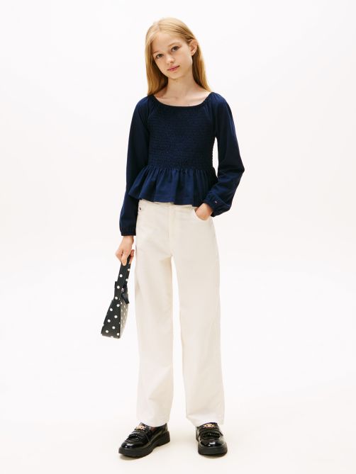 بنطلون من قماش الكوردوري بساق واسعة وخصر مرتفع