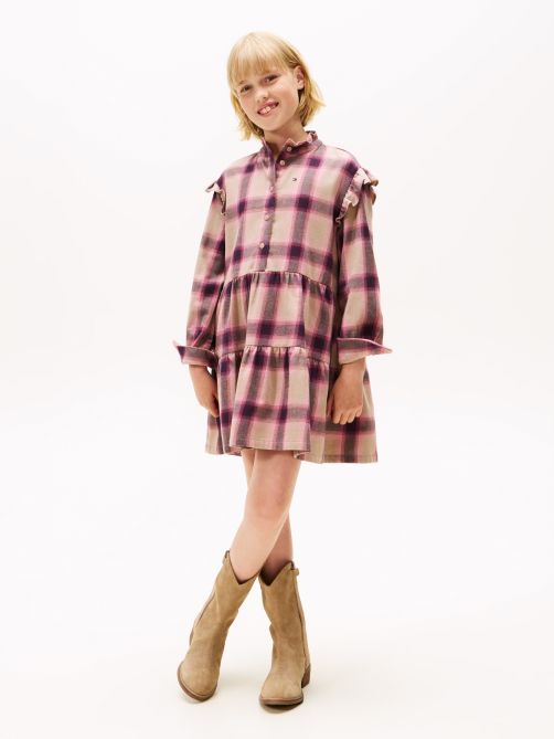 فستان قميص كاروهات مريح من الفلانيل