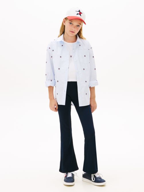 بنطلون ليغنز مضلع ضيق بساق واسعة من الأسفل