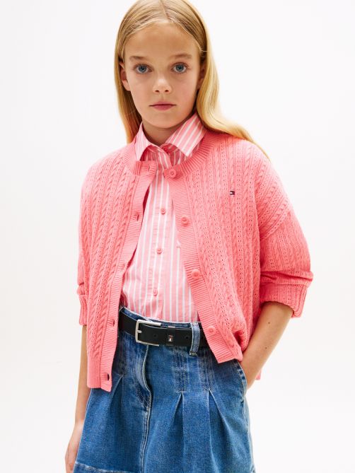 Pointelle Cable Knit Relaxed Cardigan