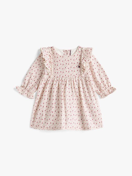 فستان مريح من قماش الكوردوري بكشكشة وطبعة زهور