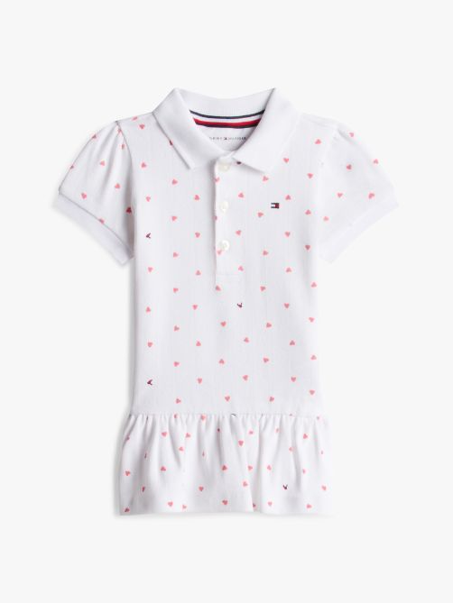 Heart Print Pointelle Polo Dress