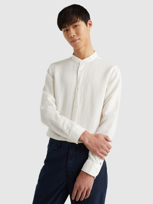 Grandad Collar Slim Fit Poplin Shirt