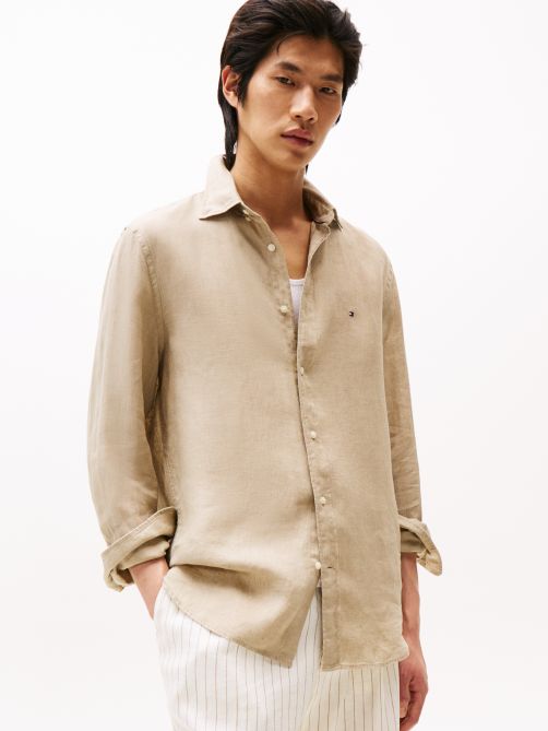 قميص كتان مصبوغ بقصة عادية