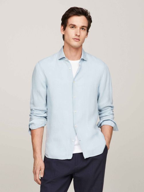 Linen Garment Dyed Slim Fit Shirt
