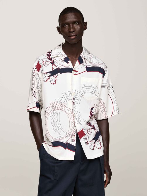 Crest Cuban Collar Relaxed Short Sleeve Shirt