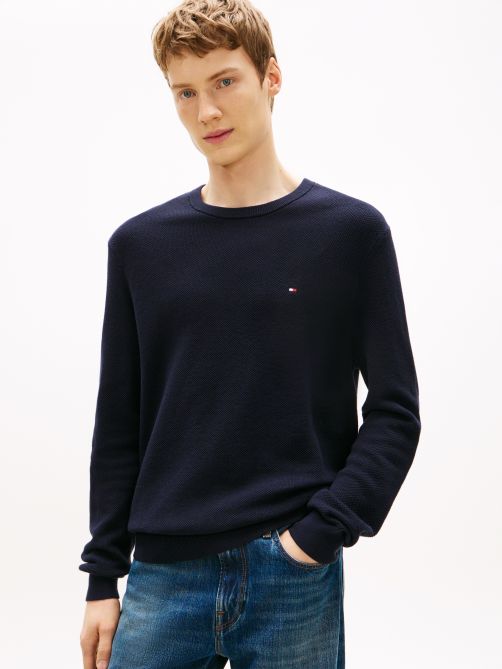 Flag Embroidery Textured Crew Neck Jumper