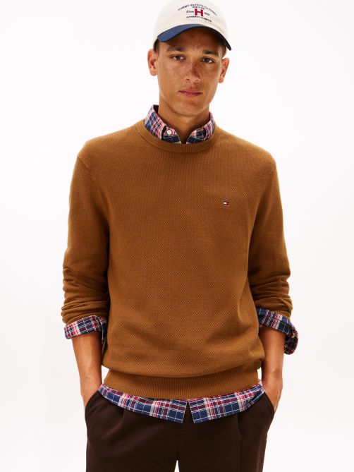 Flag Embroidery Textured Crew Neck Jumper