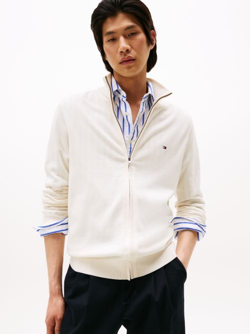 بلوفر بياقة مرتفعة قصيرة وسحاب