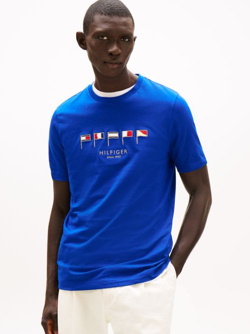Multi-Flag Embroidery Crew Neck T-Shirt