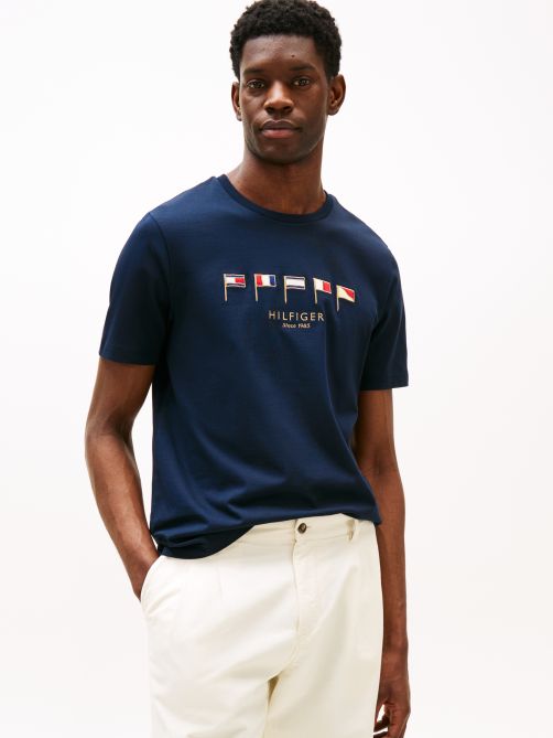 Multi-Flag Embroidery Crew Neck T-Shirt