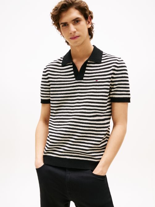 Stripe Textured Knit Polo Shirt