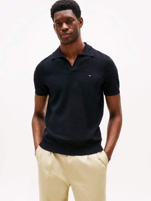 Stripe Textured Knit Polo Shirt