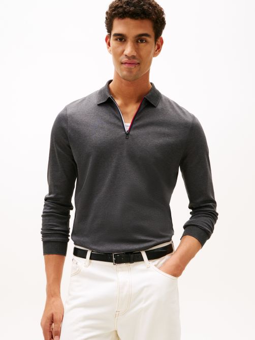 قميص بولو من قماش الانترلوك بسحاب واكمام طويلة
