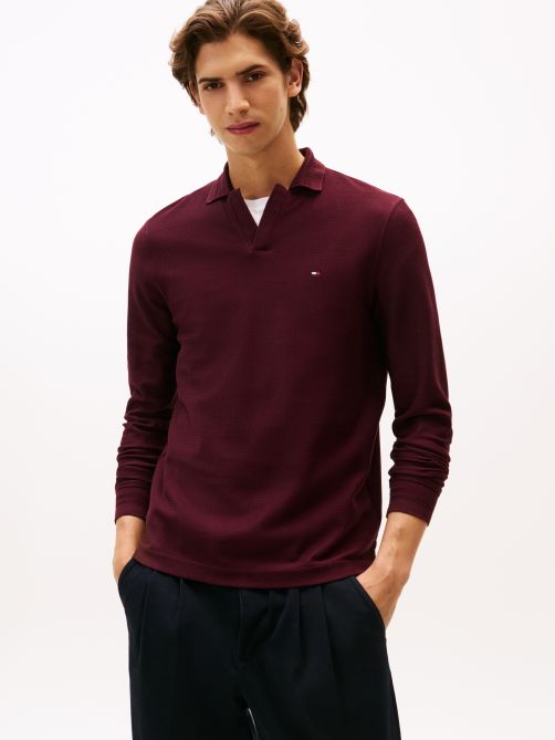 قميص بولو من قماش الجاكار بأكمام طويلة