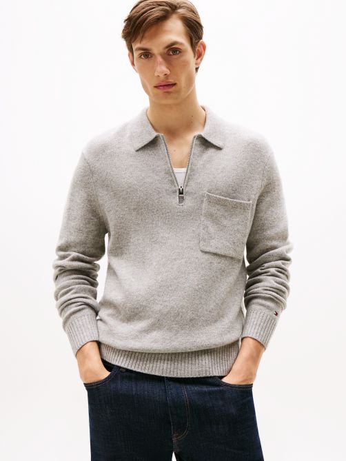 Pure Lambswool Zip Placket Polo Jumper