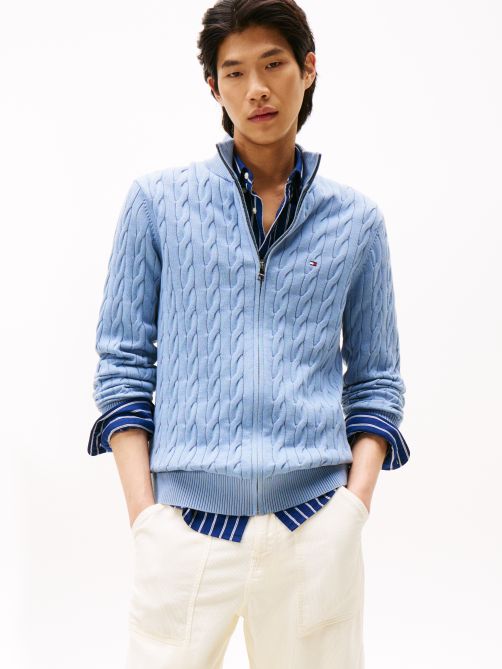 Zip-Thru Cable Knit Jumper