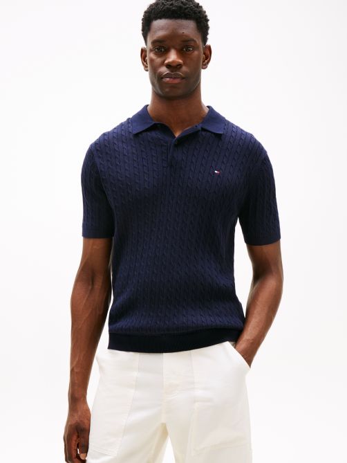 Regular Fit Cable Knit Polo Shirt