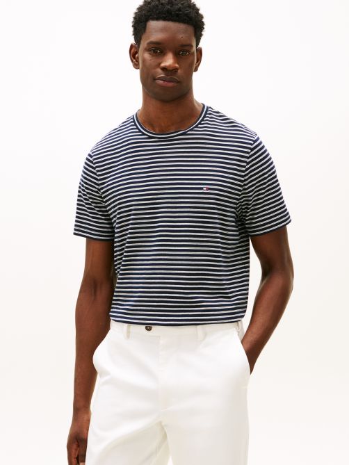 Stripe Flag Embroidery Crew Neck T-Shirt