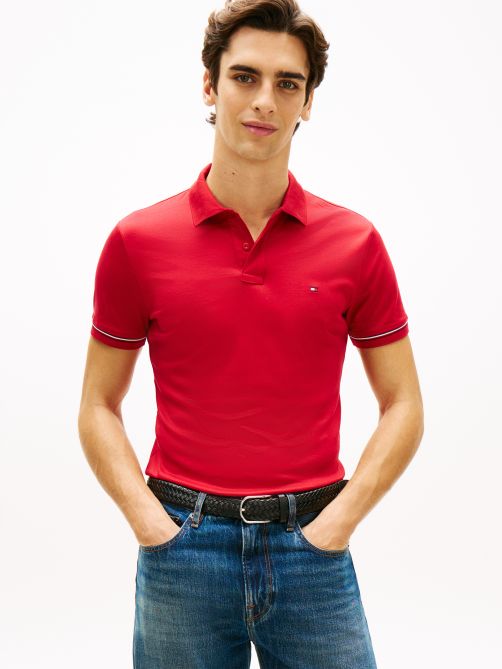 Liquid Cotton Red White and Blue Cuff Short Sleeve Polo T-Shirt