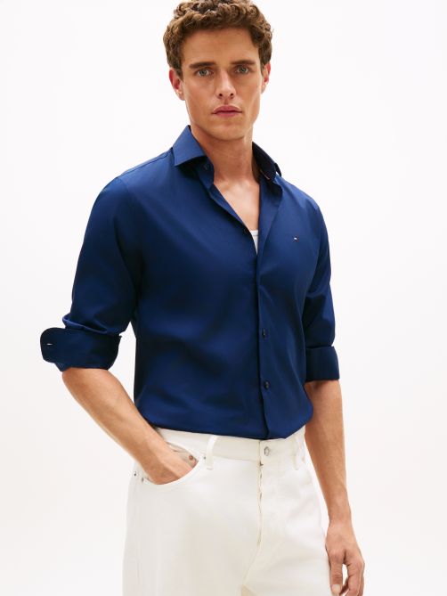 قميص بوبلين بقصة ضيقة غير قابل للكي