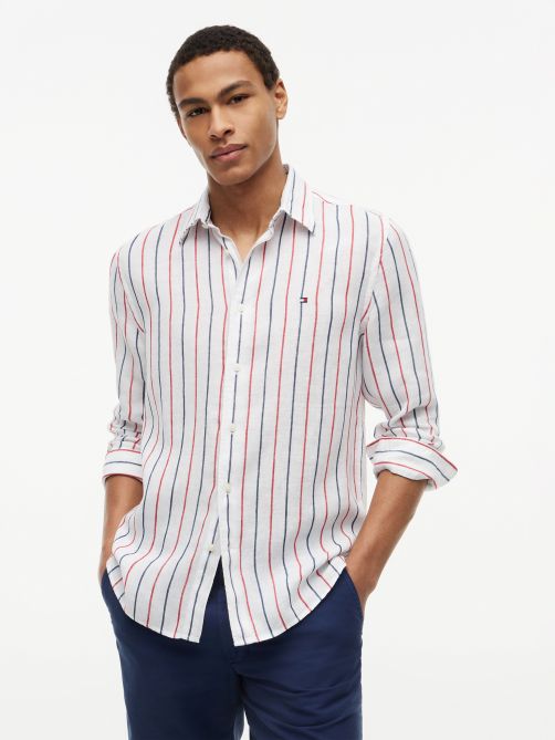 Regular Fit Textured Stripe Pure Linen Shirt