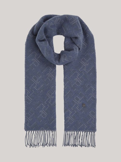 TH Monogram Wool Scarf with Cashmere