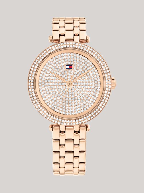 Embellished Dial Rose Gold-Plated Watch