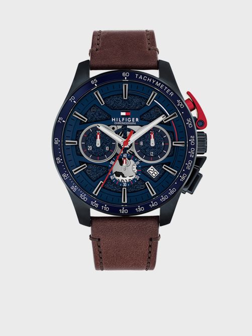 Bank Leather Strap Chronograph Watch