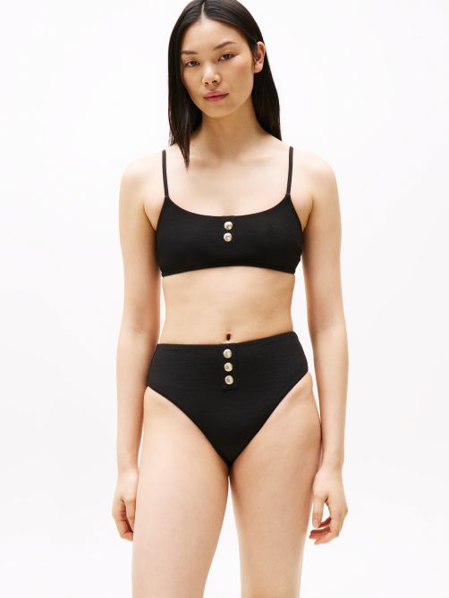 Embossed Button Textured Bikini Bralette