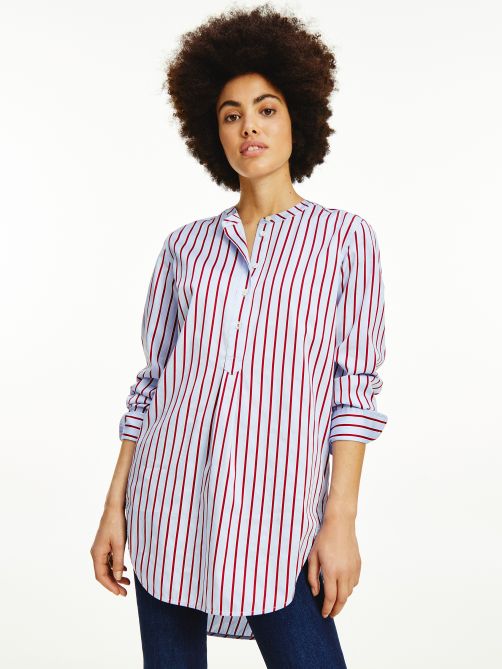 Cotton Sateen Stripe Tunic Shirt