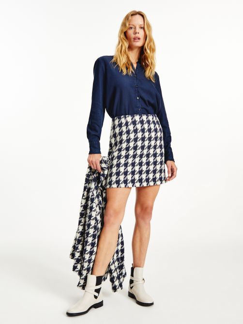 Recycled Wool Jacquard Houndstooth Mini Skirt