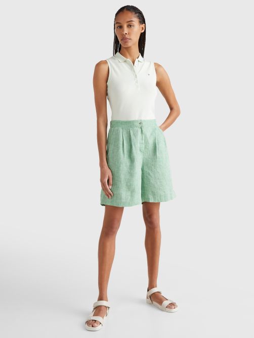 Linen Pleated Pull-On Shorts