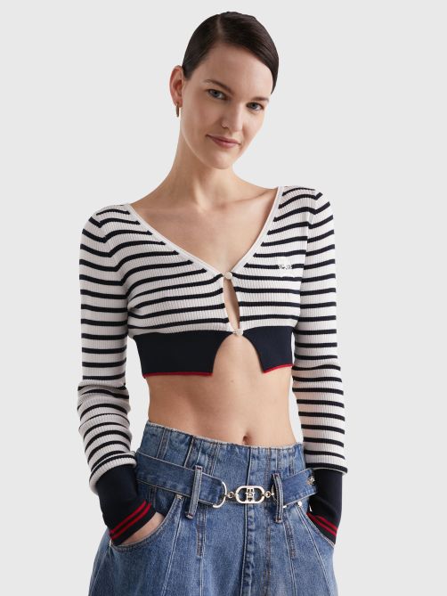 Crest Breton Stripe Slim Cropped Cardigan