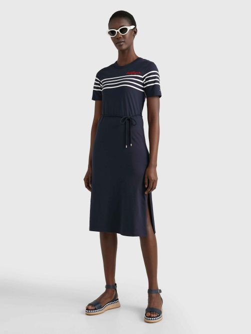 Striped Embroidered Logo Midi Dress Tommy Hilfiger
