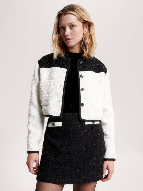 Tweed Collarless Cropped Jacket