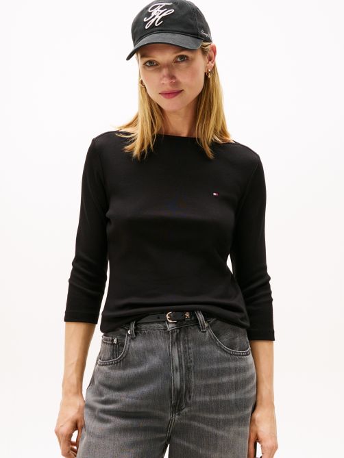 Boat Neck Three-Quarter Sleeve T-Shirt