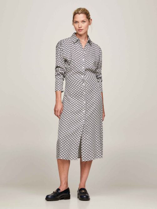 Scallop Print Midi Shirt Dress