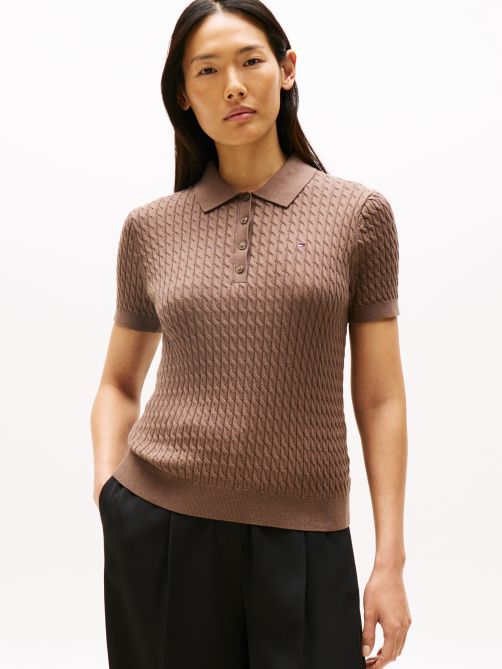 Cable Knit Polo Short Sleeve Jumper
