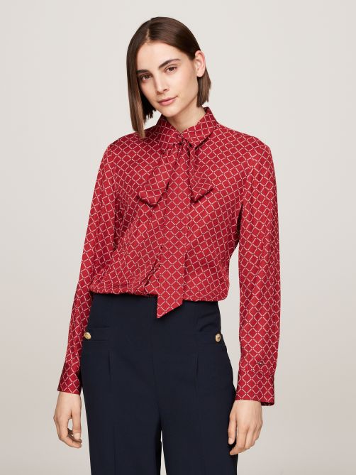 Hilfiger Monotype Viscose Tie-Neck Blouse