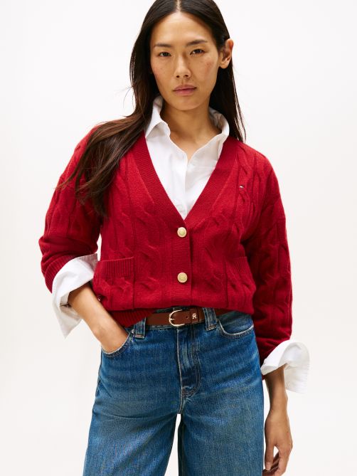 Cable V-Neck Oversized Soft Wool Cardigan