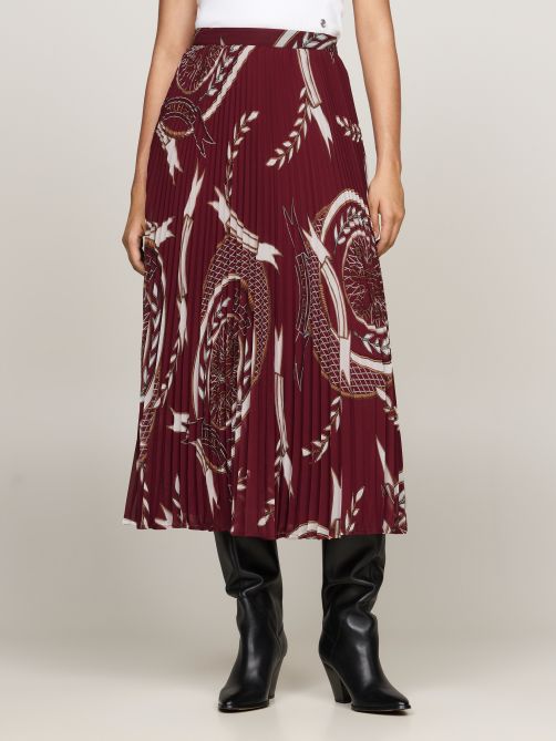 Crest Pleated Midi Skirt