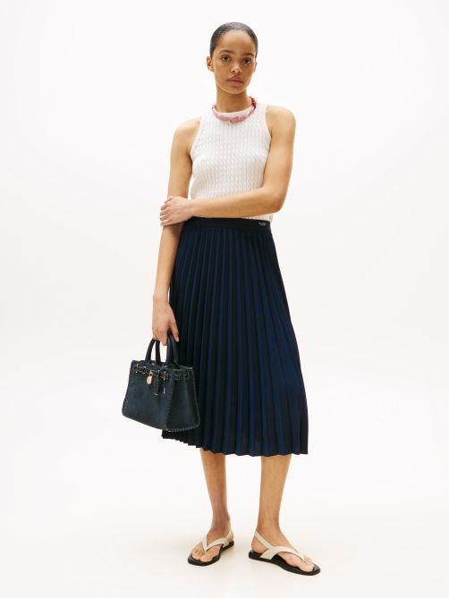 تنورة ميدي بحزام مطاطي مزينة بالشعار
