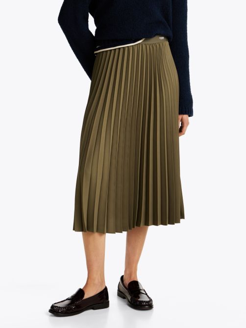 Logo Waistband Pleated Midi Skirt