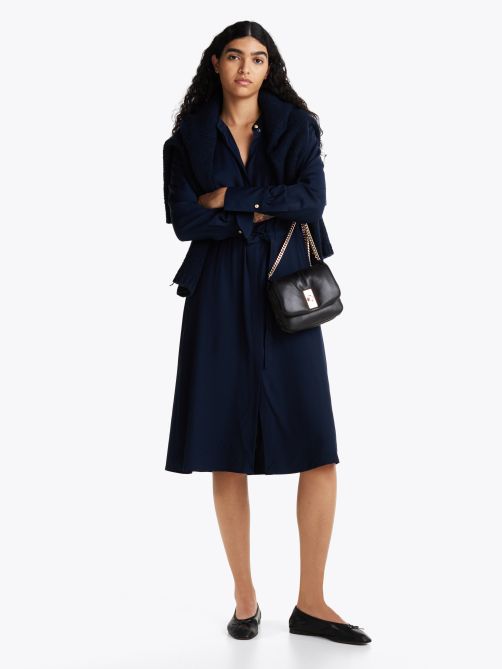 Collarless Midi Shirt Dress