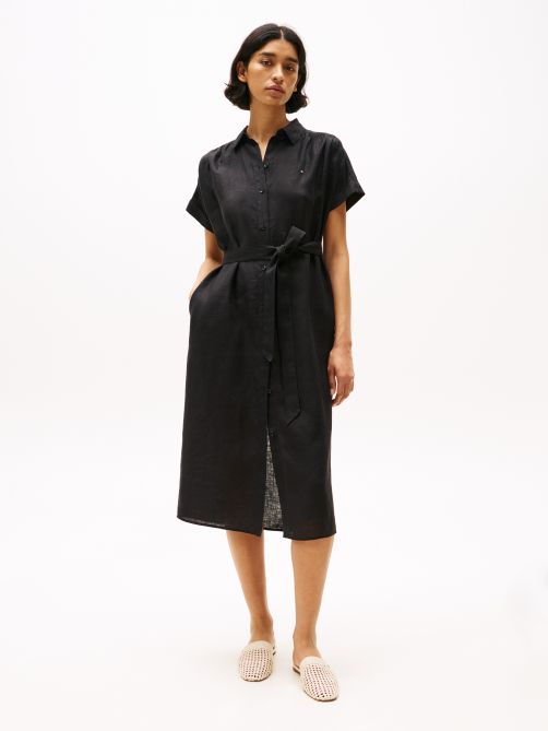 Pure Linen Midi Shirt Dress