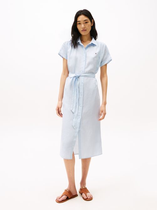 Pure Linen Midi Shirt Dress