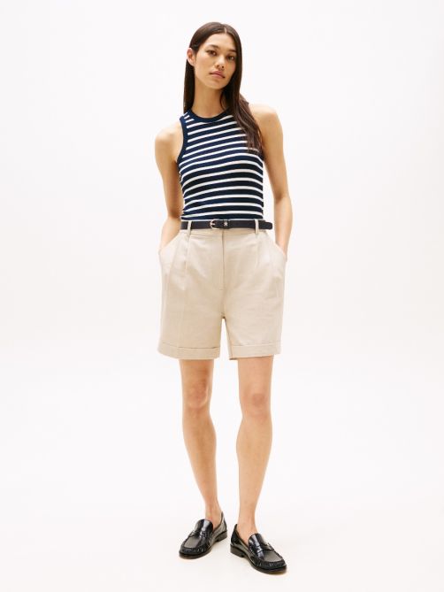 Linen Mix Pleated Shorts